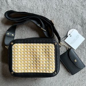 NWT - RACHEL ZOE Barbuda Faux Caning Crossbody With Card Case - Black